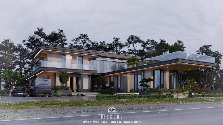 Biệt thự 2 tầng chữ L hiện đại