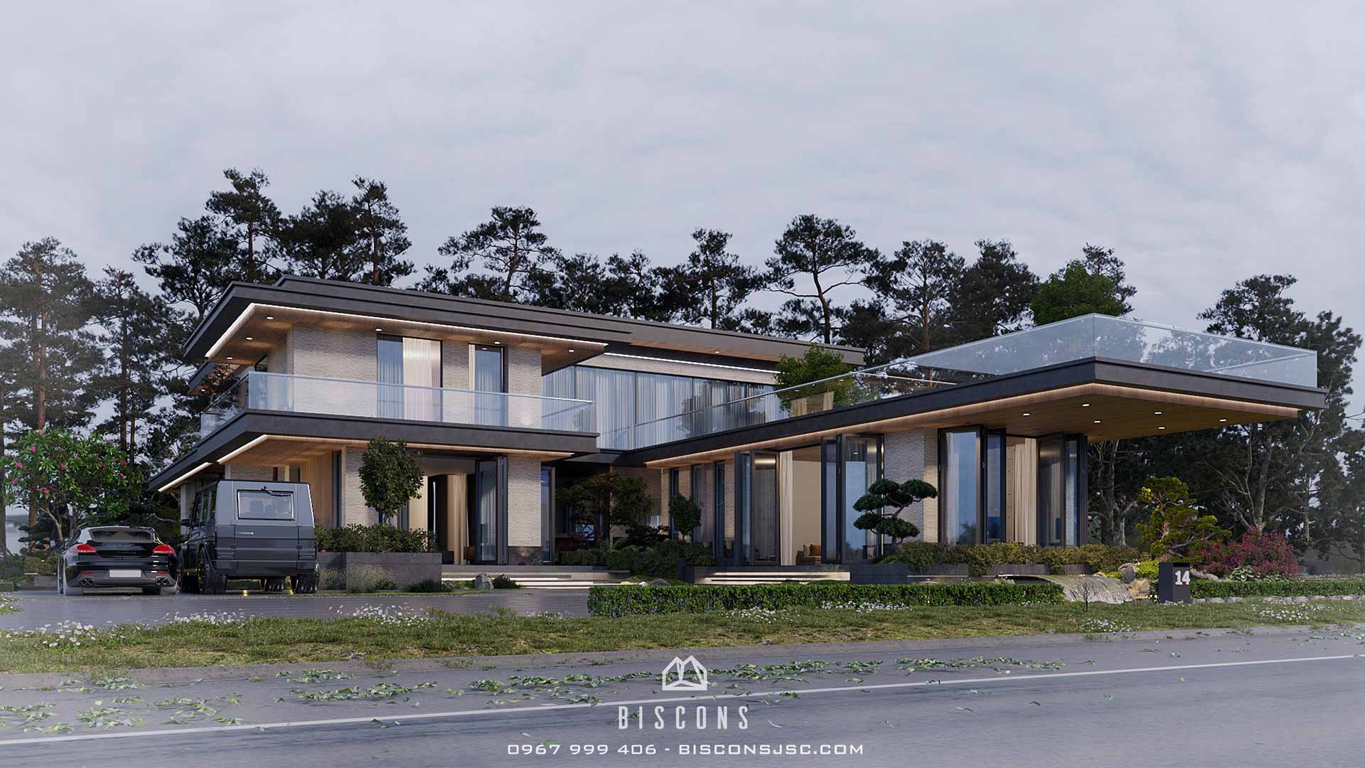 Biệt thự 2 tầng chữ L hiện đại