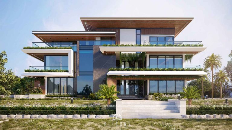 biệt thự 3 tầng hiện đại mái bằng