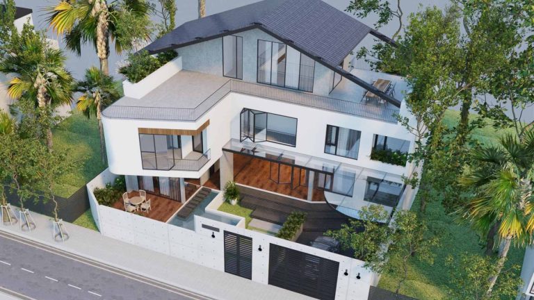 biệt thự 3 tầng hiện đại mái lệch