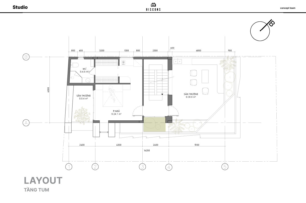 Layout Tầng Tum – Không gian ở & sân thượng